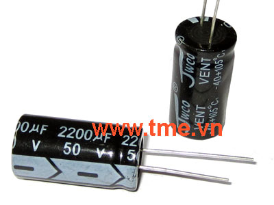 2200uF/50V ±20% Aluminum Electrolytic Capacitor, Size 16x30mm